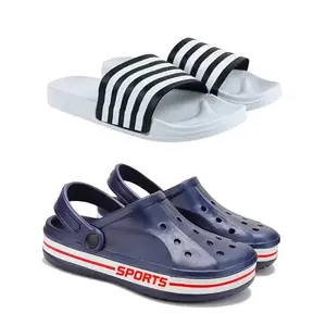 WINGSCRAFT-Lightweight Classic Clogs | Sandals |Slider Adjustable Back Strap for Men-Combo(2)-3026-3069-10 Blue