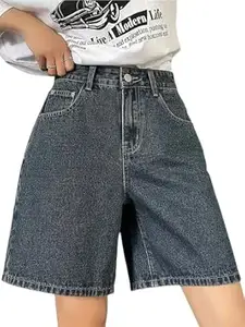 GRECIILOOKS Denim Shorts for Women | Shorts for Woman | Western Denim Short's – Trendy Knee Length Casual Bottoms | Daily Relaxed Fit Summer Stylish with Functional Pockets