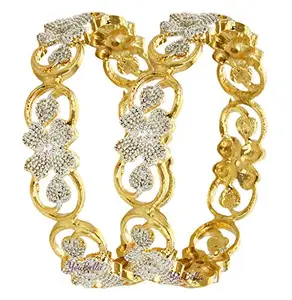 YouBella Jewellery Traditional American Diamond Wedding Gold Plated Bracelet Bangle Set for Girls and Women (2.4)