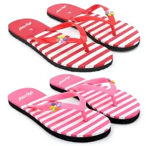 Skytrap Women Red, Pink Rubber Slippers Flipflop Combo of 2 (numeric 5)