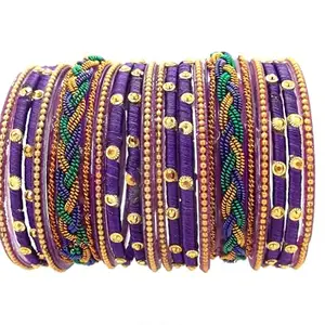 Femmibella Traditional Purple Silk Thread Stone Studded Chuda Bangle Set For Women and Girls
