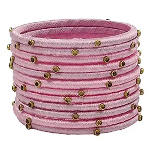 pratthipati's Silk Thread Bangles Stones Chuda Bangle Set (Baby Pink-3) (Size-2/10)