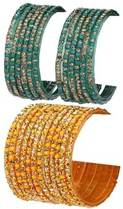 Colorful Glass Bangles/Kada Set Combo Ornamented with Colourful Chips & Beads_Bridal971 (AkBang2-AADJ1.a_bang)