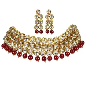 Shashwani Elegant Gold Plated Bollywood Inspired Maroon Traditional Kundan Necklace Set-PID28968