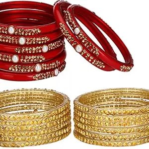 Somil Fashion Glass Bangles/Kada Combo Set for Women and Girls - Ideal for Weddings, Parties, and Festivals - Available in 4 Sizes - Includes 20 Stylish Bangles/Kada in Attractive Gold & Red Colors