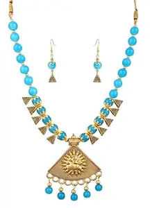 Sky Blue Oxidized Necklace for Women – Ganesh Triangle Design with Traditional Elegance