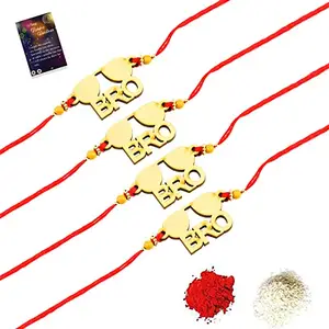 Stylish Bhaiya Rakhi " BRO" Designer Pendent For Bhaiya/Brother/Bhai With Roli Chawal with 1 Greeting Card Pack of 4-79