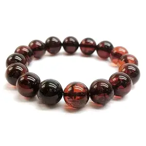 Lady Works Natural Baltic Red Amber 12mm Round Shape Smooth Cut Beads 7 Inch Stretchable Bracelet For Men & Women. Unisex Bracelet For Healing, Meditation, Prosperity, Gift & Luck|LW_BRST_01150_7.0