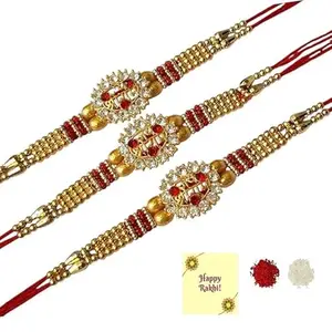 Avanti Creations Ram Rakhi with Roli Chawal and Raksha Bandhan Greeting Card for Brother Set Of 3 With Roli Chawal