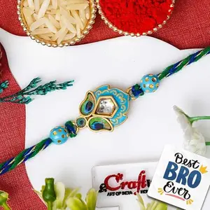 eCraftIndia Peacock Feather Designer Rakhi for Brother With Gift Combo Set Hamper | Raksha Bandhan Rakhi for Bhai Bhaiya | Best Bro Ever Fridge Magnet | Roli Chawal Pack
