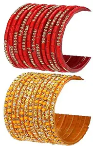 Colorful Glass Bangles/Kada Set Combo Ornamented with Colourful Chips & Beads_Bridal947 (AkBang2-AACL1.a_bang)