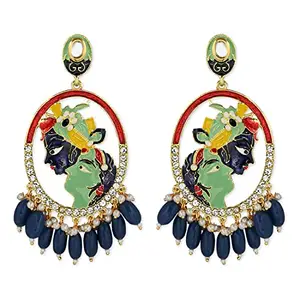 I Jewels 18K Gold Plated Traditional Kundan & Stone Studded Chandbali Earrings For Women(E3080Pe)