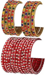 Colorful Glass Bangle/Kada Set Combo Ornamented With Colourful Chips & Beads_G1144 (AkBang2-AKY1.d_bang)