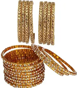 Colorful Glass Bangle/Kada Set Combo Ornamented With Colourful Chips & Beads_G690 (AkBang2-AGP1.b_bang)