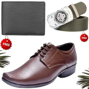 Latest Trendy Formal Shoes/Party Shoes/Shoes Combo with Free Wallet & Belt for Men and Boys (BAZAAR4850_VTOR-BLK-1004) Multicolor