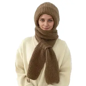2 in 1 Winter Scarf - Warm & Cozy Knitted Hooded Scarf, Knits Soft Hooded Winter Warm Scarf, Woolen Muffler For Women & Girls Muffler Woolen Cap (Pack of 1)