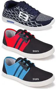 WORLD WEAR FOOTWEAR Soft Comfortable and Breathable Canvas Lace-Ups Sports Running Shoes for Men (Multicolor, 10) (S13837)