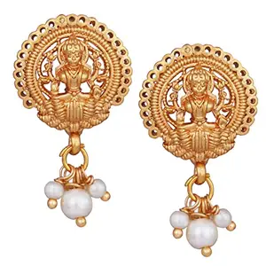 JFL - Jewellery for Less Latest Traditional Gold Plated Lakshmi Design with White pearls Stud Earring for Women and Girls.,Valentine