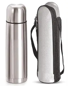 Rudrax Stainless Steel Vacuum Insulated Water Bottle Thermos Flask Flip Lid Water Bottle with Cover Bag Hot or Cold Water Bottle 750 ML