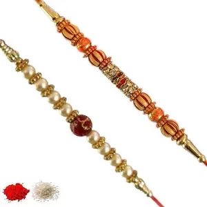 Rakhi set of 2, Rakhiya, Rakhi combo,with roli and chawal packet 370