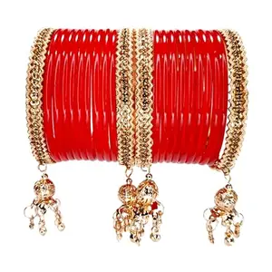 Beautiful Red fancy bangle set with rose golden colour bridal chuda for women and girls (2.4)