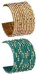 Colorful Glass Bangle/Kada Set Combo Ornamented With Colourful Chips & Beads_G1538 (AkBang2-UH1.b_bang)