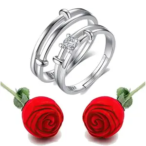 Valentine Gift By Fashion Frill Rings For Women Crystal Silver Plated Heart Design Adjustable Silver Couple Ring For Women Girls Men with Red Rose Love Gifts