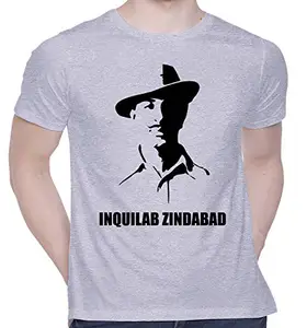 CreativiT Graphic Printed T-Shirt for Unisex Bhagat Singh Tshirt | Casual Half Sleeve Round Neck T-Shirt | 100% Cotton | D00111-6_Grey_Large