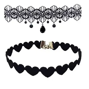 Romp Fashion Black Heart Style Lace with Bead Stylish Choker Necklace for Girls and Women