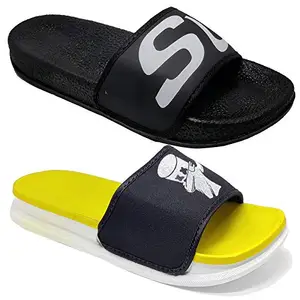 Axter Multicolor Men's Casual Stylish Slides Slippers 10 UK (Set of 2 Pair) (2)-1706-1702