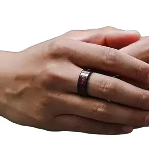 Men Valentine Smart Temperature Combo Ring Silver & Black (IR2854)