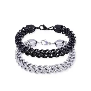 MIAMI Bracelet for Men black | Fashion Black Bracelet for Men combo | Chain bracelet for boys | metal Stainless Steel Silver Bracelets for boys Mens bracelet Valentine gifts Stylish Link chains M502