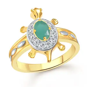 Vighnaharta valentine day gift valentineday gift for her gift for him gift for women gift for men Gemstone Emerald Tortoise Gold and Rhodium Plated Ring - [VFJ1110FRG10]