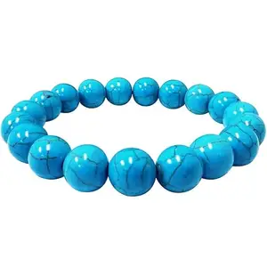 RRJEWELZ 10mm Natural Gemstone Blue Howlite Round shape Smooth cut beads 7 inch stretchable bracelet for women. | STBR_RR_W_02101