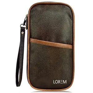 LOREM Travel Family Passport Holder Wallet Organizer Case for Credit Debit Card Ticket Coins Money Cash Currency Boarding Pass Phone Pen with Removable Hand Strap- Brown OG03MC