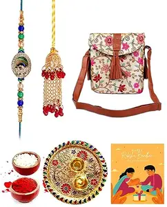 Bhaiya Bhabhi Rakhi and Hand Bag For Bhabhi With Pooja Thali and Roli Chawal - BBBS102