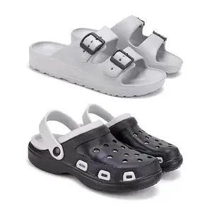 Men's Rover Lightweight Comfortable| Slides|Clogs| Sandals with Adjustable Back Strap for Men Combo(AC)-3114-3018-10 Black(Combo(AC)-3114-3018-10_BZ)