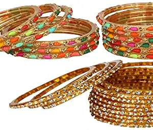 Somil Fashion Glass Bangles/Kada Combo Set for Women and Girls - Ideal for Weddings, Parties, and Festivals - Available in 4 Sizes - Includes 24 Stylish Bangles/Kada in Attractive Multi & Golden Colors