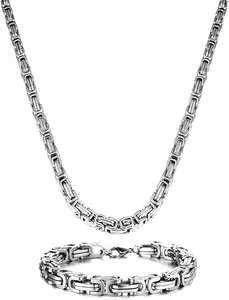 MEENAZ silver chain for men combo necklace for men 2 Bracelet chains for men neck chain for men chain for boys mens chain Stainless steel stylish long chains Locket Pendant golden chain fashion 459