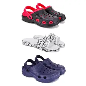 DRACKFOOT-Lightweight Classic Clogs || Sandals with Slider Adjustable Back Strap for Men-Combo(4)-3017-3104-3121-8 Blue