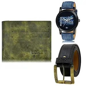LOREM Mens Combo of Watch with Artificial Leather Wallet & Belt FZ-LR60-WL17-BL01