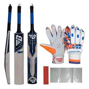 BHAJJI Kashmiri Willow Cricket BAT Blade, Batting Gloves 101 Mens and BAT Care KIT Including Fibre Tape Along with Toe Guard, assorted