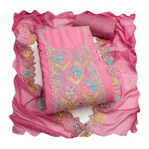 Maroosh Women'S Pink Unstitched Thread Sequence Embroidery Pure Cotton Silk Dress Material (MRSMSMFC11569A)