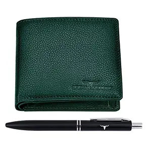 URBAN FOREST Mark Green Leather Wallet & Pen Combo Gift Set for Men