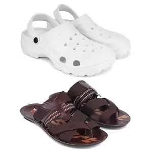 Men's Rover Lightweight Comfortable| Slides|Clogs| Sandals with Adjustable Back Strap for Men Combo(AG)-3122-1327-8 Brown-6877