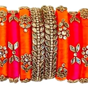 Neta Jewels Silk thread bangles kundan bangles Pink And Orange colour use for women/girls (2-2)