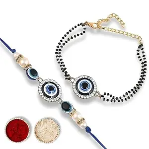 Jaipuri Rakhi Evil Eye Bhaiya Bhabhi Combo Rakhi Bracelet For Unisex Adult