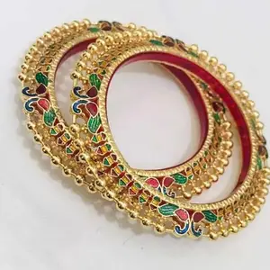 Gold Brass Elite Chic Bracelet/Bangles for Women | Non-Adjustable | Size 2.4 | 2 Pcs | B&B_2.4_cxzpf