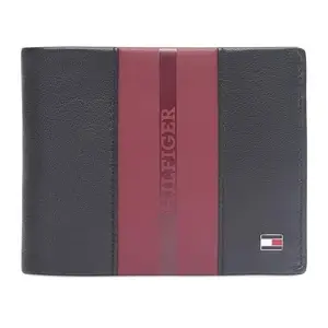 Tommy Hilfiger Men Leather Global Coin Wallet - Black+Wine, (Alimos)