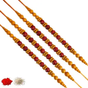 Rakhi Set of 4, Multicolour Rakhi, Rakhi, Rakhi Combo, Rakhiya with Roli-Chawal Packet_62